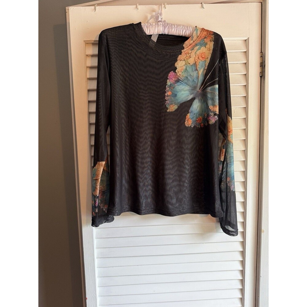 Butterfly Sheer Long Sleeve Top L Fairy Whimsigoth 90’s Nature Subversive Basic